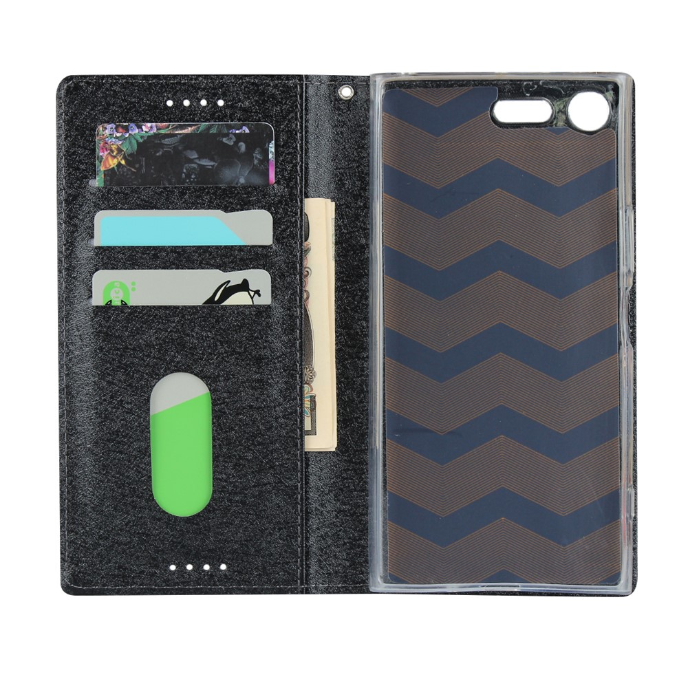 Silk Skin Wallet Stand Leather Phone Case for Sony Xperia XZ Premium - Black-5