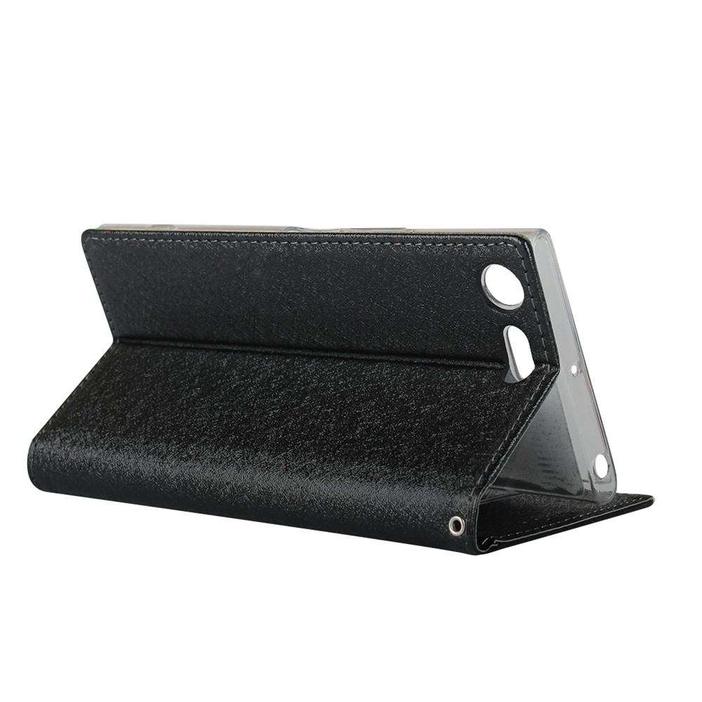 Silk Skin Wallet Stand Cuir Téléphone Pour Sony Xperia XZ Premium - le Noir