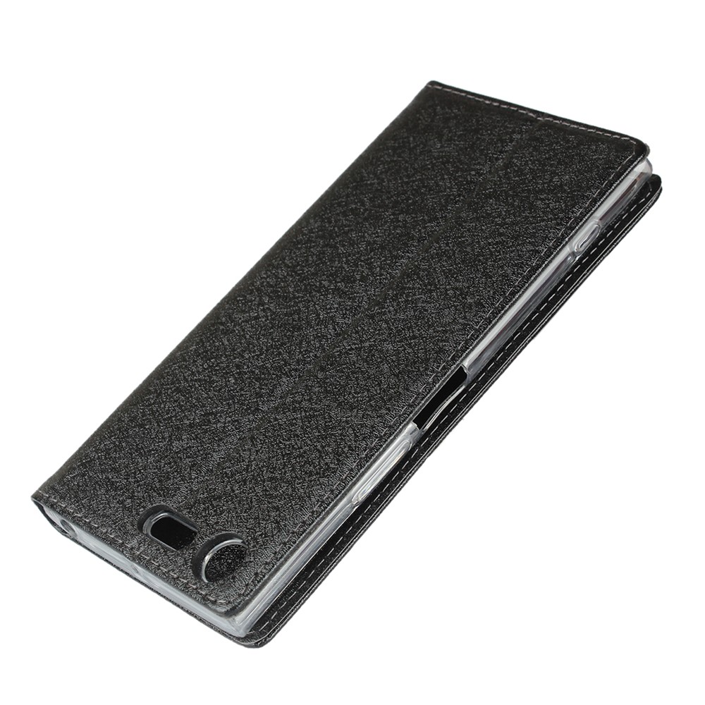 Silk Skin Wallet Stand Leather Phone Case for Sony Xperia XZ Premium - Black-7