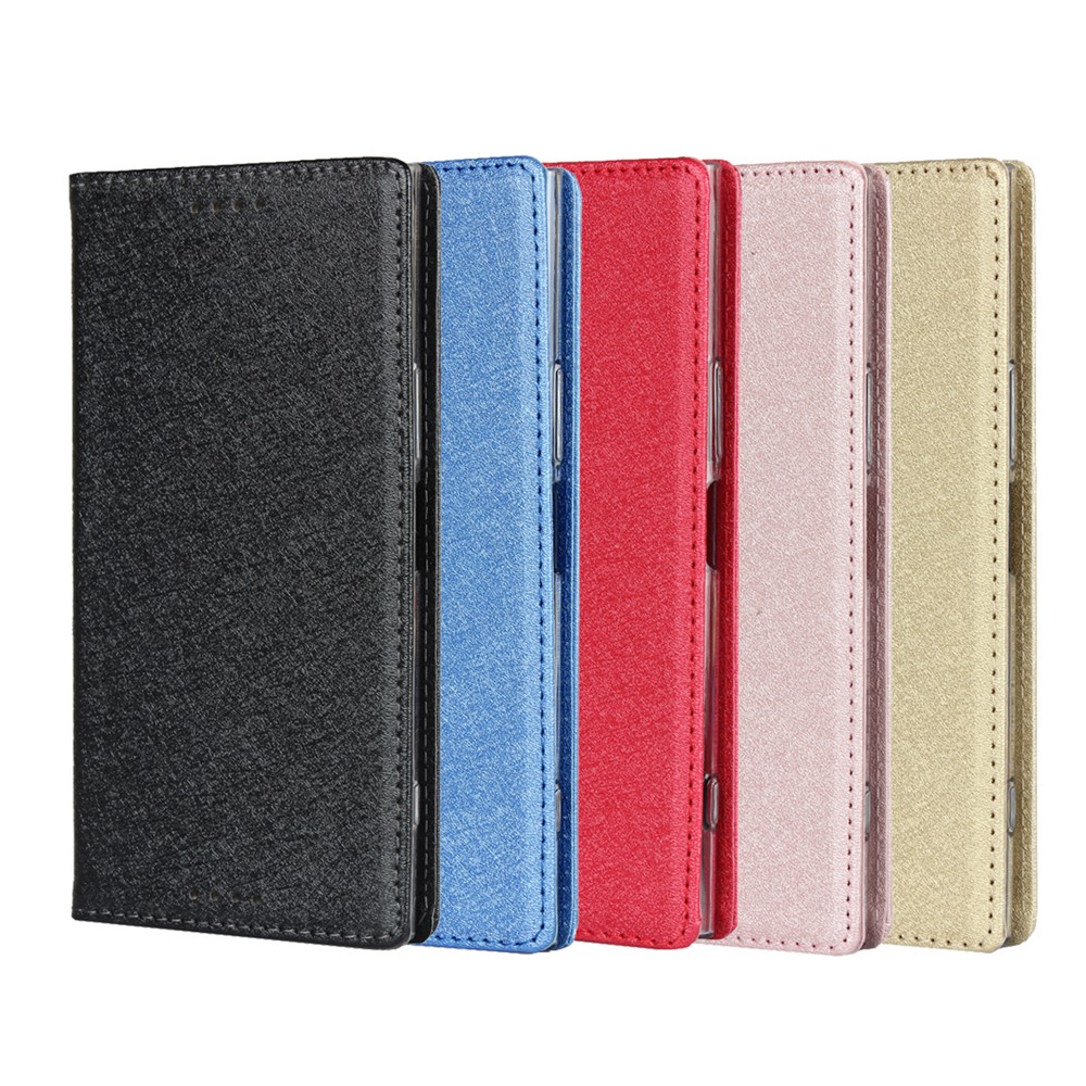 Silk Skin Wallet Stand Leather Phone Case for Sony Xperia XZ Premium - Black-8