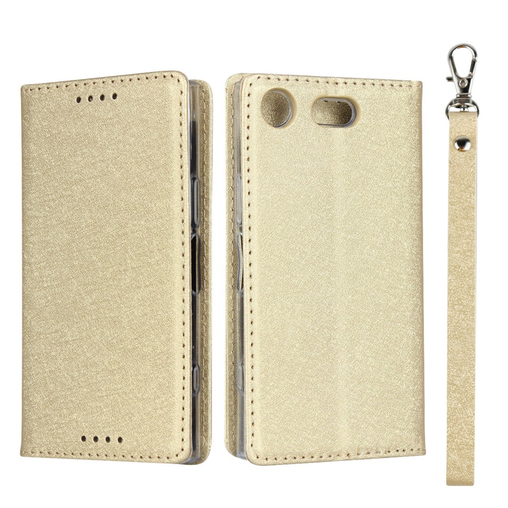 Silk Texture Wallet Stand Mobile Phone Case Cover for Sony Xperia XZ1 Compact - Gold-1