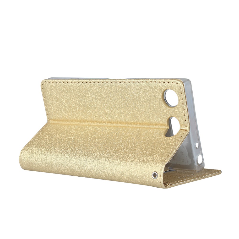 Silk Texture Portefeuille Support de Téléphone Mobile Couverture de Boîtier en Cuir Pour Sony Xperia XZ1 Compact - or