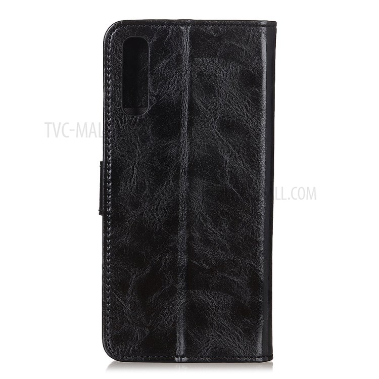 Double Brass Buttons Crazy Horse Skin Wallet Leather Phone Casing for Sony Xperia 1 II - Black-3