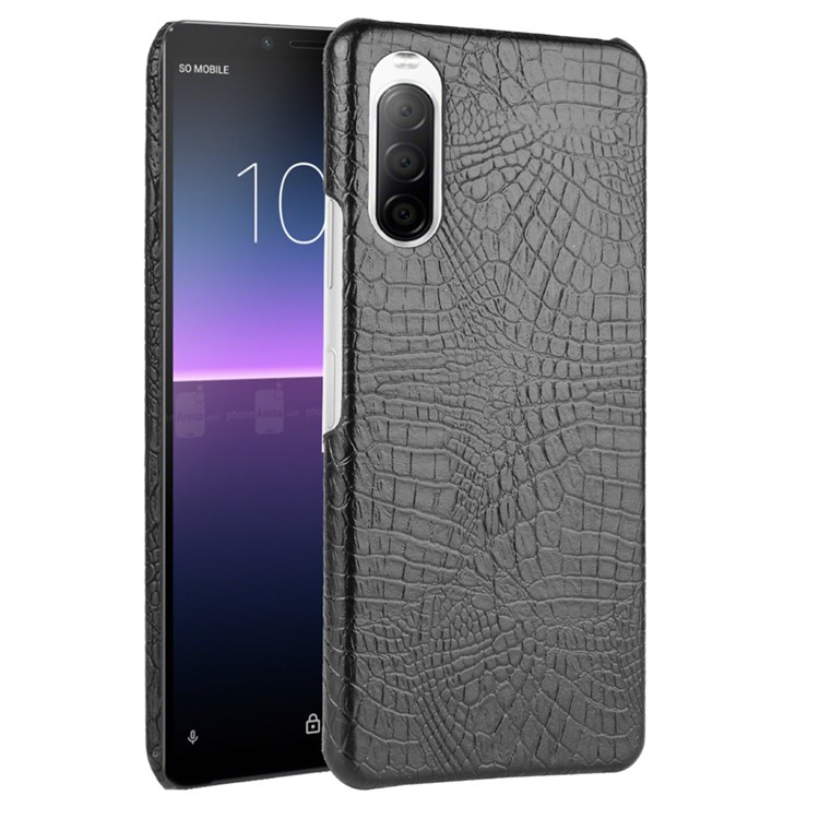 Crocodile Skin PU Leather + PC Phone Case Shell for Sony Xperia 10 II - Black-1