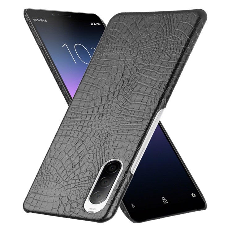 Crocodile Skin PU Leather + PC Phone Case Shell for Sony Xperia 10 II - Black-2