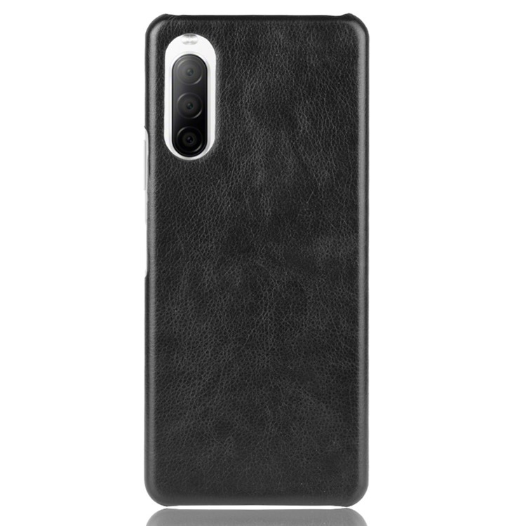 Litchi Skin Leather Coated Hard PC Case Protective Cover for Sony Xperia 10 II - Black-2