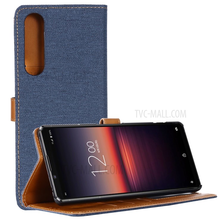 Oxford Cloth Wallet Leather Protective Shell for Sony Xperia 1 II - Dark Blue-1