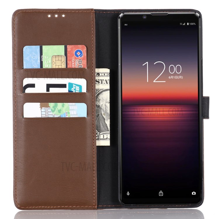 Crazy Horse Retro Leather Folio Cover with Wallet for Sony Xperia 1 II - Coffee-4