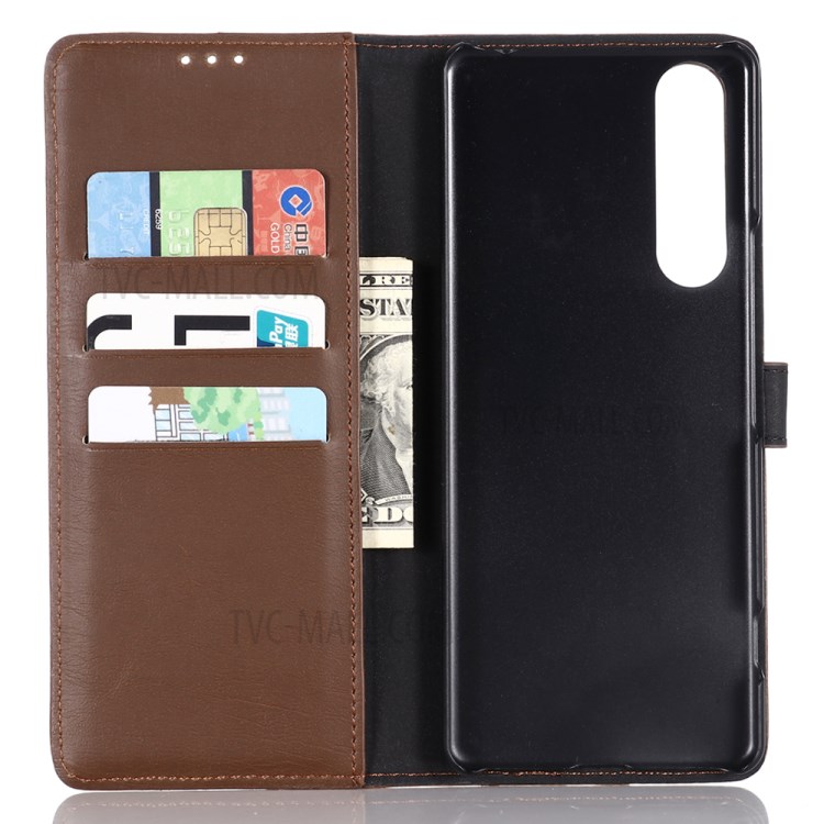 Crazy Horse Retro Leather Folio Cover with Wallet for Sony Xperia 1 II - Coffee-6