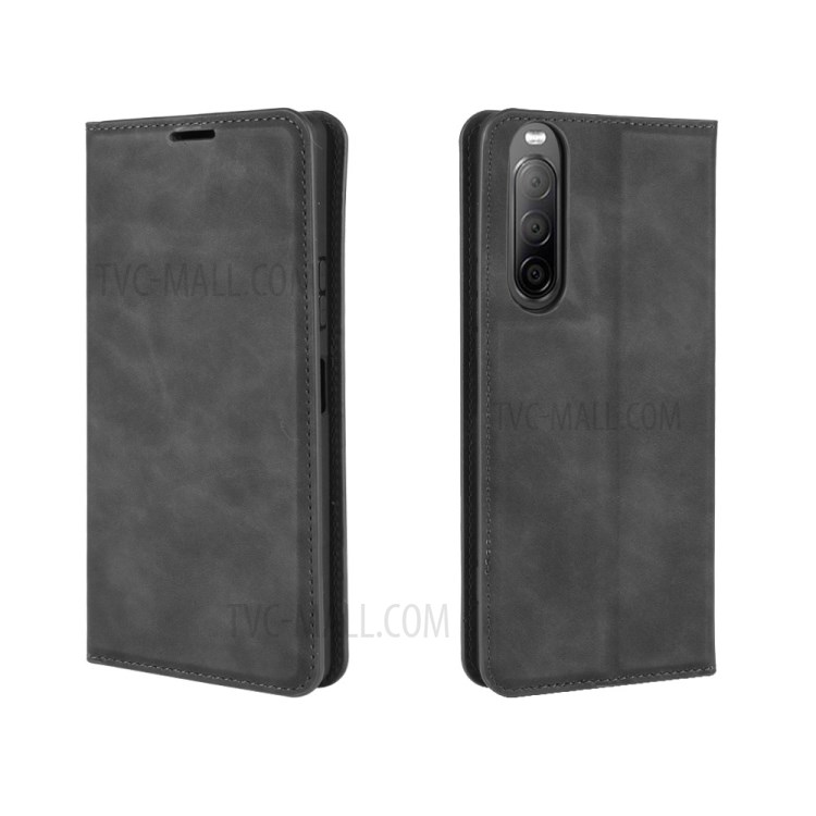 Silky Touch Auto-absorbed Flip Leather Wallet Stand Case for Sony Xperia 10 II - Black-2