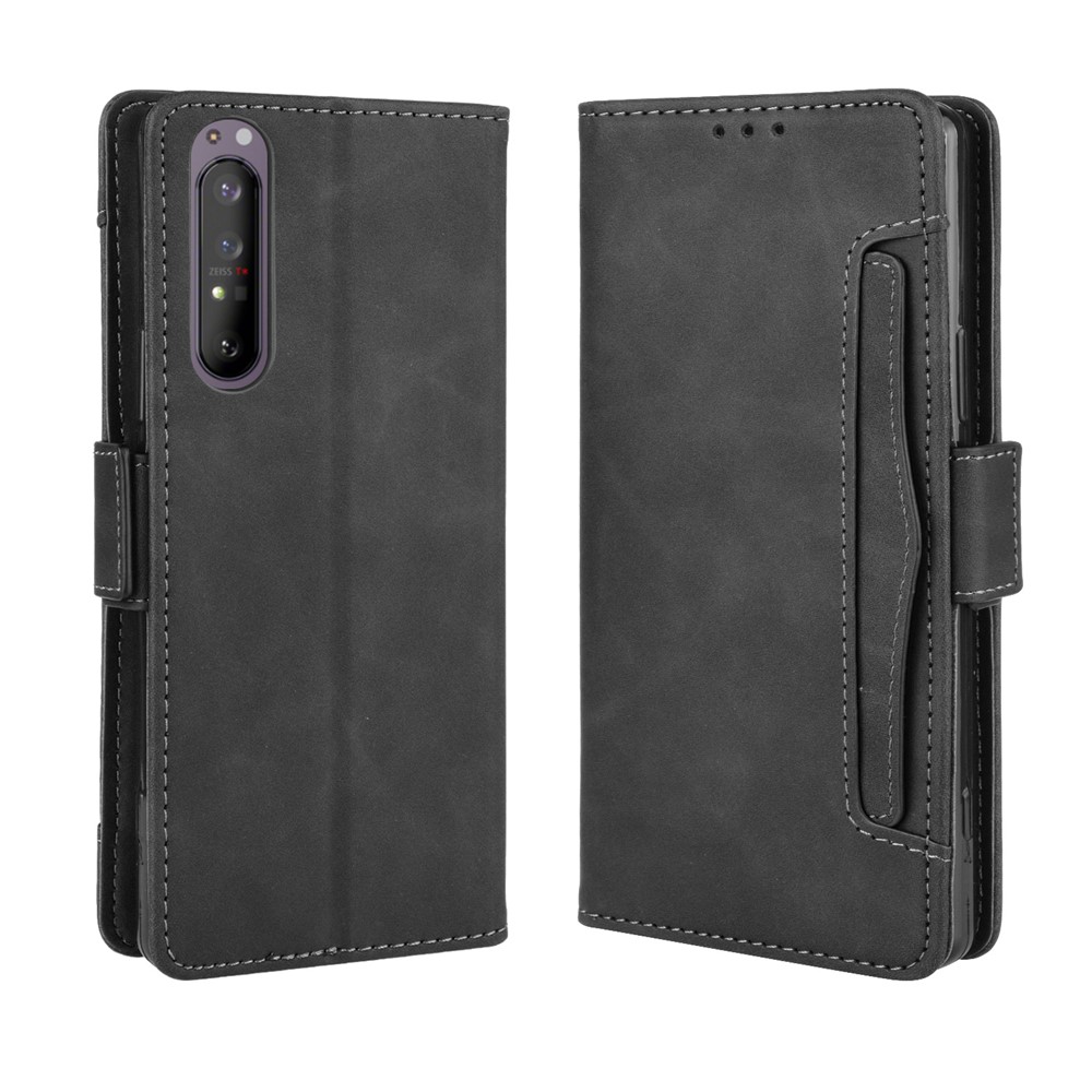 Leather Shell with Multiple Card Slots for Sony Xperia 1 II - Black-1