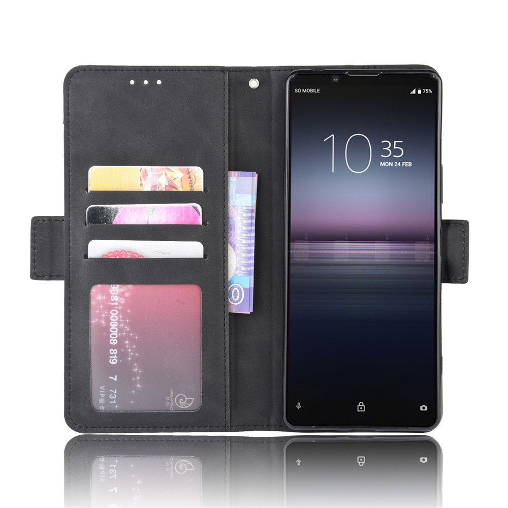 Leather Shell with Multiple Card Slots for Sony Xperia 1 II - Black-4