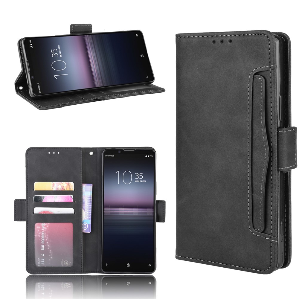 Leather Shell with Multiple Card Slots for Sony Xperia 1 II - Black-7