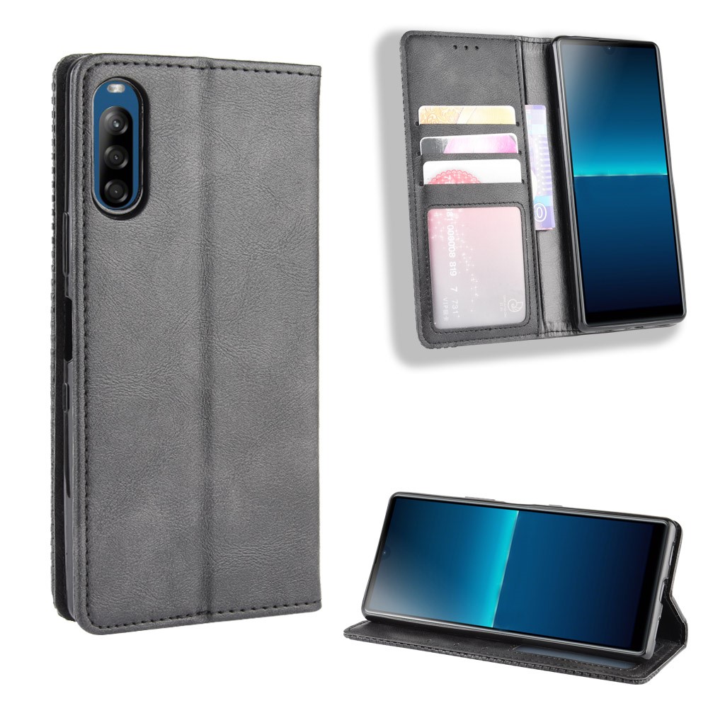 Auto-absorbed Retro PU Leather Wallet Cell Phone Cover for Sony Xperia L4 - Black-1