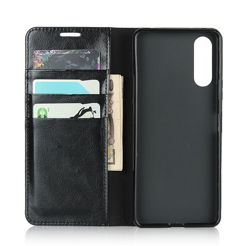 Crazy Horse Wallet Stand Genuine Leather Case Phone Shell for Sony Xperia 10 II - Black-4