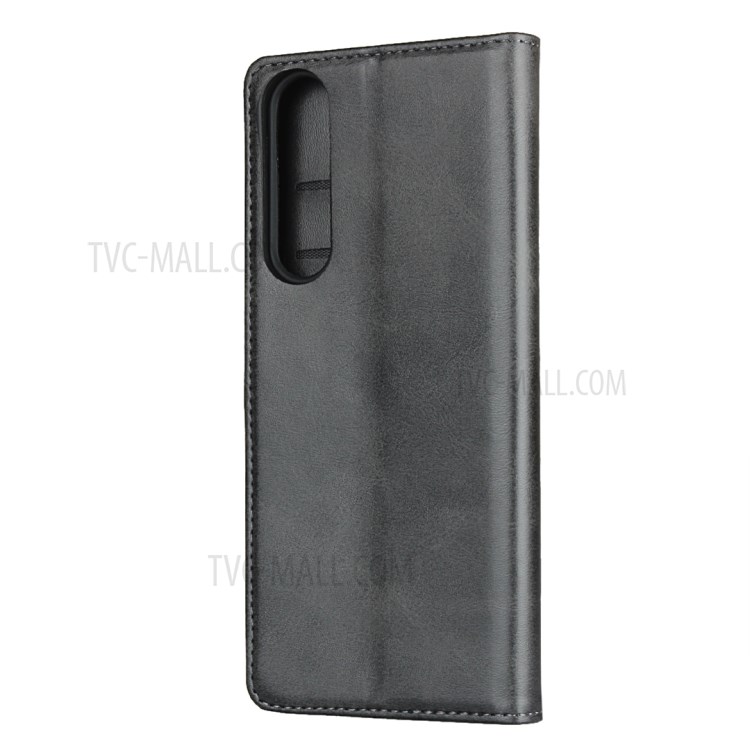 Auto-absorbed Leather Shell Wallet Stand Protective Case for Sony Xperia 1 II - Black-3
