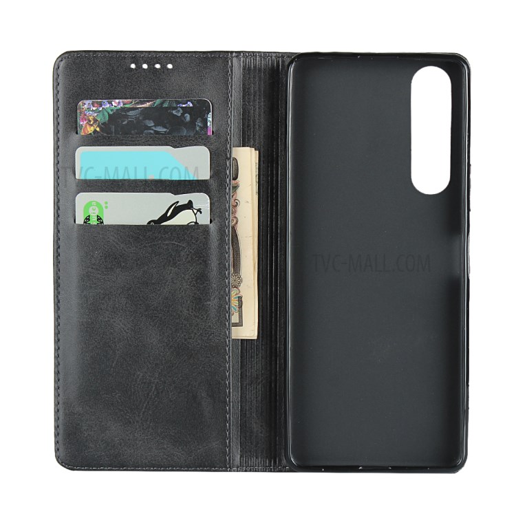 Auto-absorbed Leather Shell Wallet Stand Protective Case for Sony Xperia 1 II - Black-4
