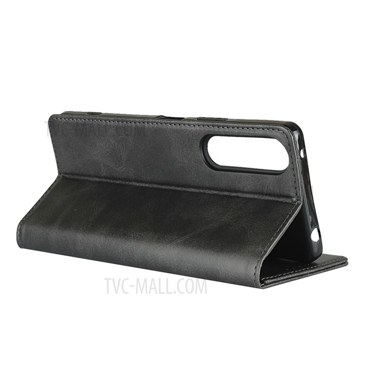 Auto-absorbed Leather Shell Wallet Stand Protective Case for Sony Xperia 1 II - Black-5