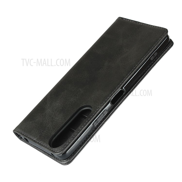 Auto-absorbed Leather Shell Wallet Stand Protective Case for Sony Xperia 1 II - Black-6