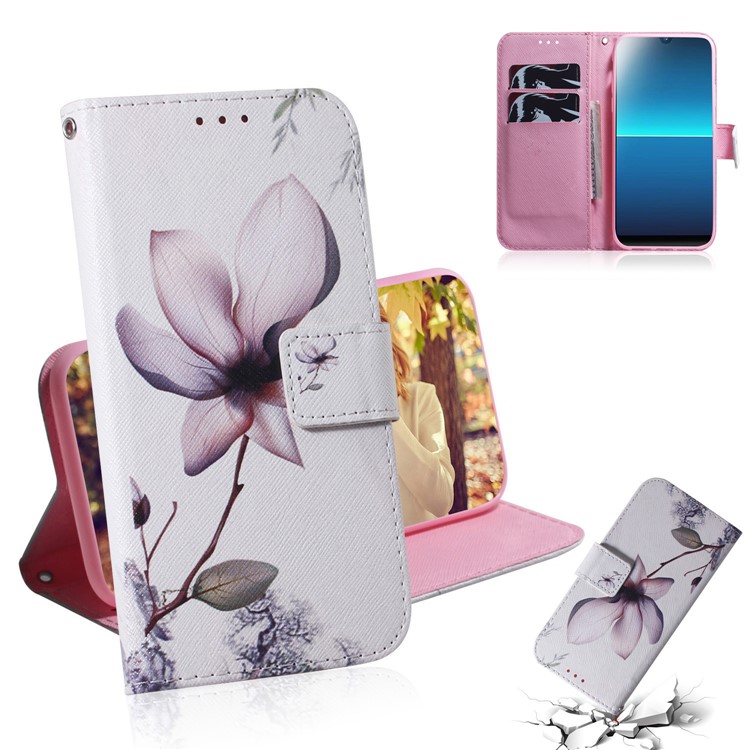 Pattern Imprenting Willet Case de Cuero Cubierta de Teléfono Con Cordón Para Sony Xperia L4 - Hermosas Flores