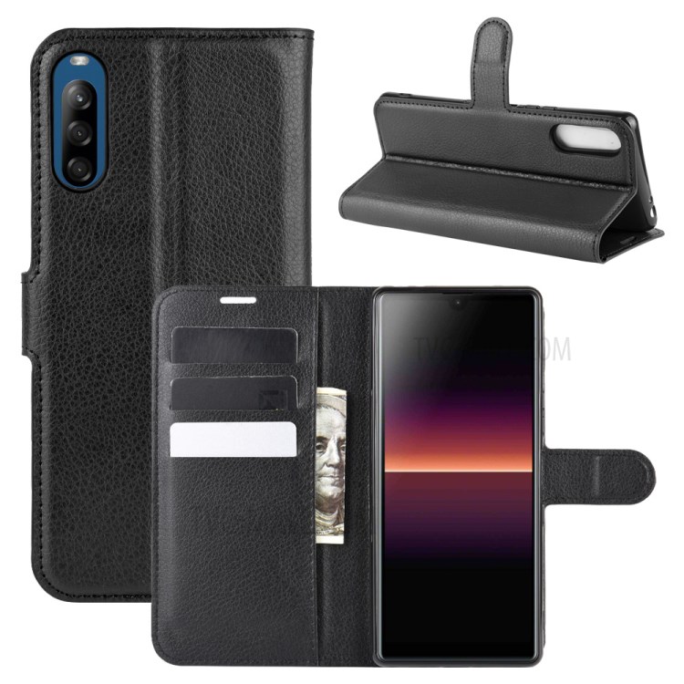 Litchi Skin Wallet Stand Case Для Sony Xperia L4 - Черный