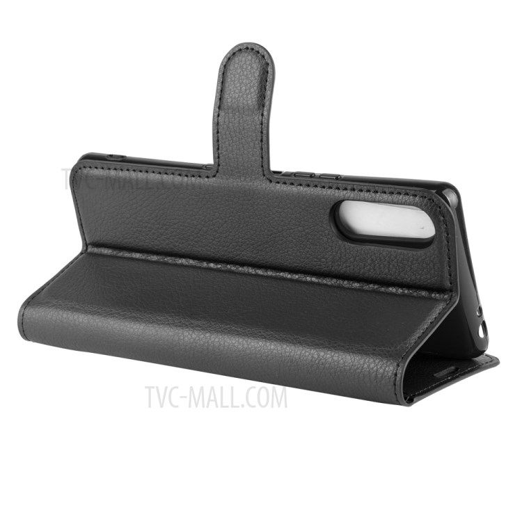 Litchi Skin Wallet Leather Stand Caso Para Sony Xperia L4 - Preto