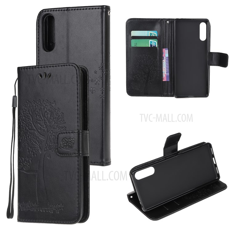 Imprint Tree Owl Leather Stylish Wallet Stand Case for Sony Xperia L4 - Black-1