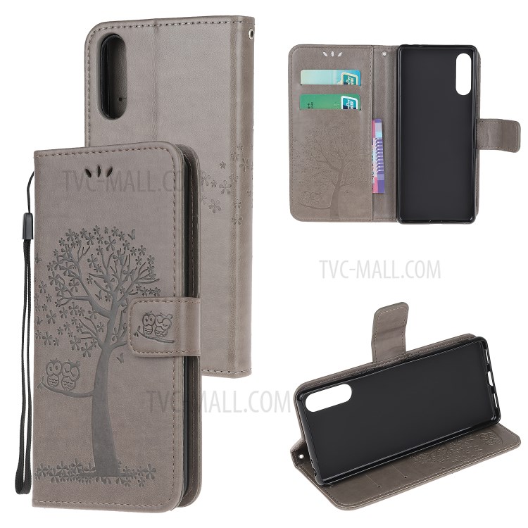 Coruja Árvore De Couro Elegante Caso Estande Carteira Marca Para Sony Xperia L4 - Cinzento-1