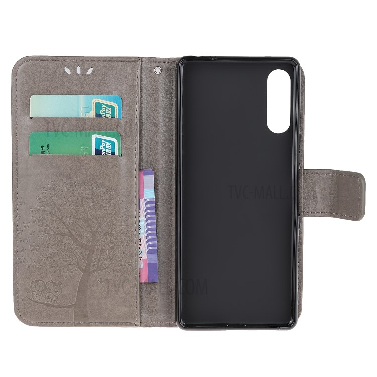 Coruja Árvore De Couro Elegante Caso Estande Carteira Marca Para Sony Xperia L4 - Cinzento-5