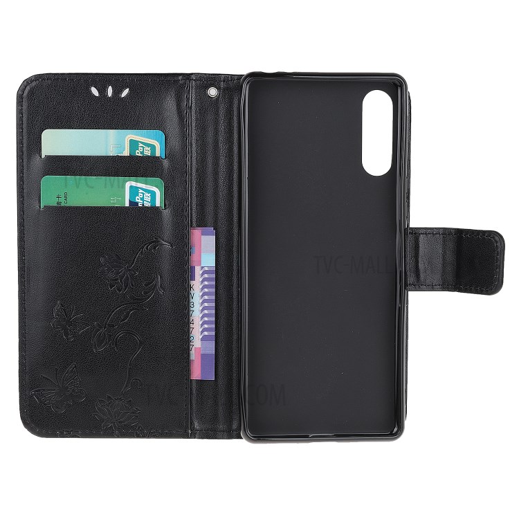 Imprint Butterfly Flower Wallet Stand Leather Flip Cover for Sony Xperia L4 - Black-5