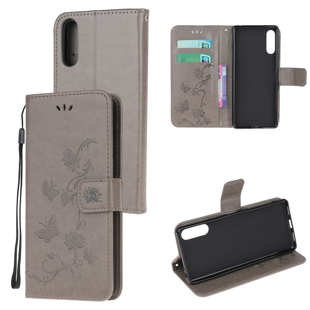 Impronta Portafoglio a Farfalla Portafoglio Coperchio Flip in Pelle Per Sony Xperia L4 - Grigio