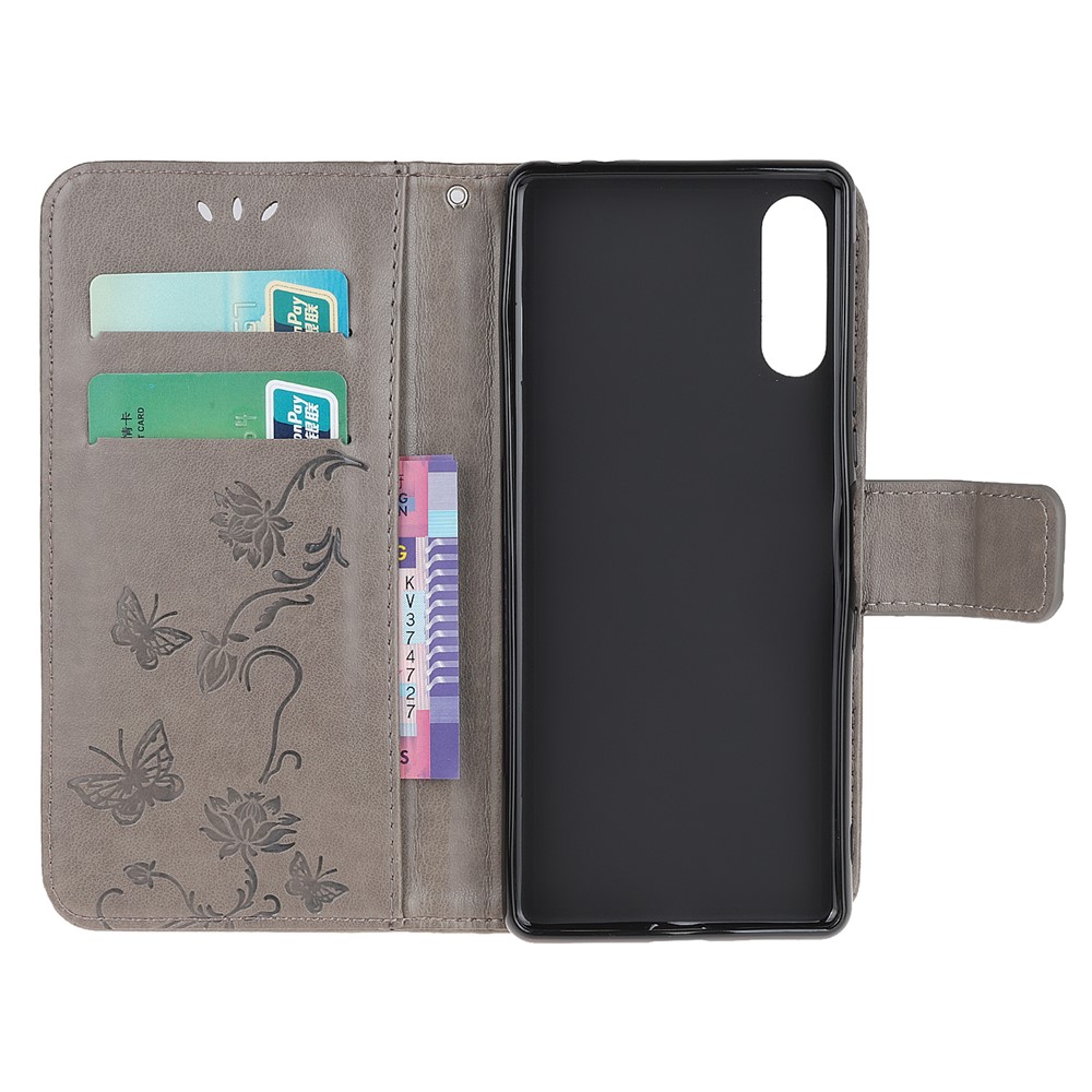 Empreinte Papillon Portefeuille de Fleurs de Support de Gamme de Cuir Pour Sony Xperia L4 - Gris