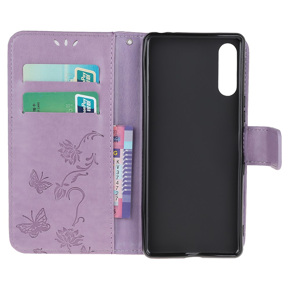 Imprint Butterfly Flower Wallet Stand Leather Flip Cover Для Sony Xperia L4 - Светло-фиолетовый-5