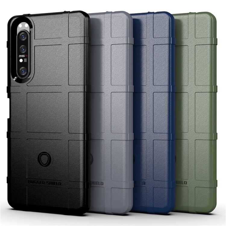 Textura De Cuadrícula Cuadrada Anti-shock Espesa TPU Funda Para Sony Xperia 1 II - Negro