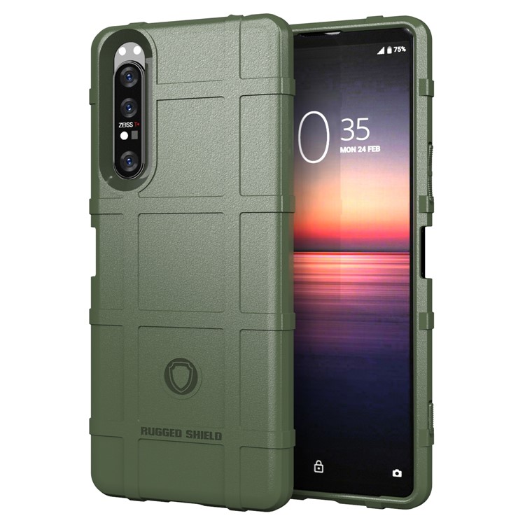 Anti-shock Square Grid Texture Thicken TPU Case for Sony Xperia 1 II - Green-1