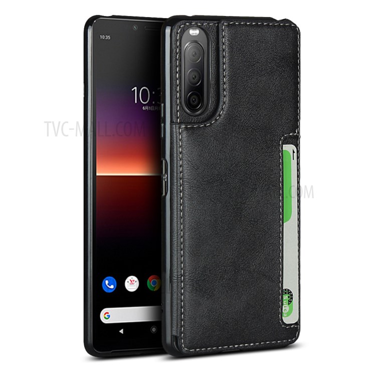 Leather Coated TPU Stylish Shell for Sony Xperia 10 II - Black-1