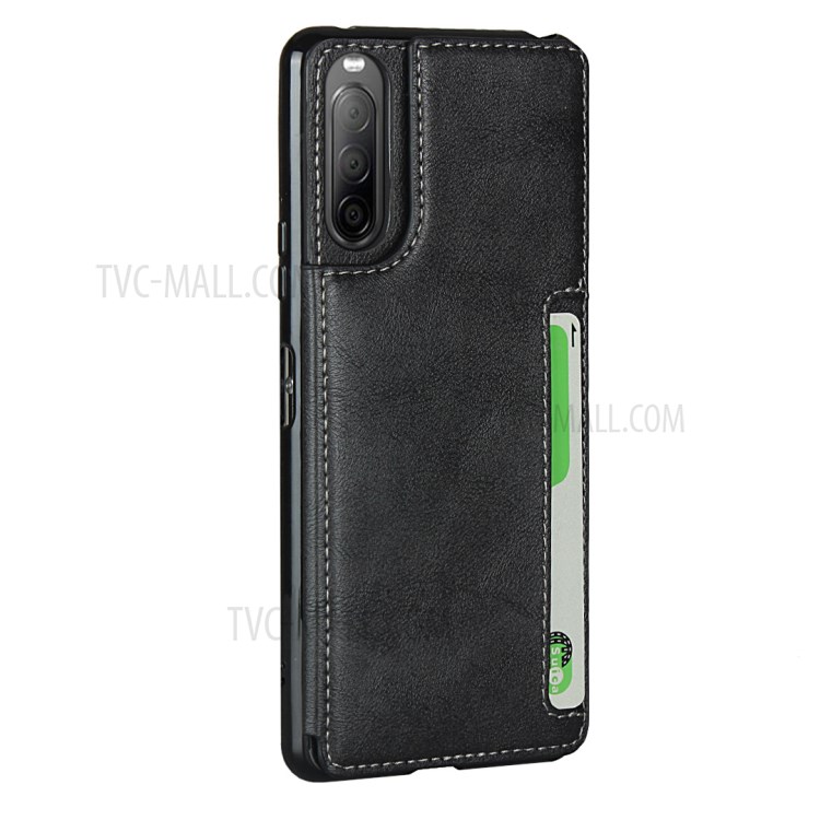 Leather Coated TPU Stylish Shell for Sony Xperia 10 II - Black-3