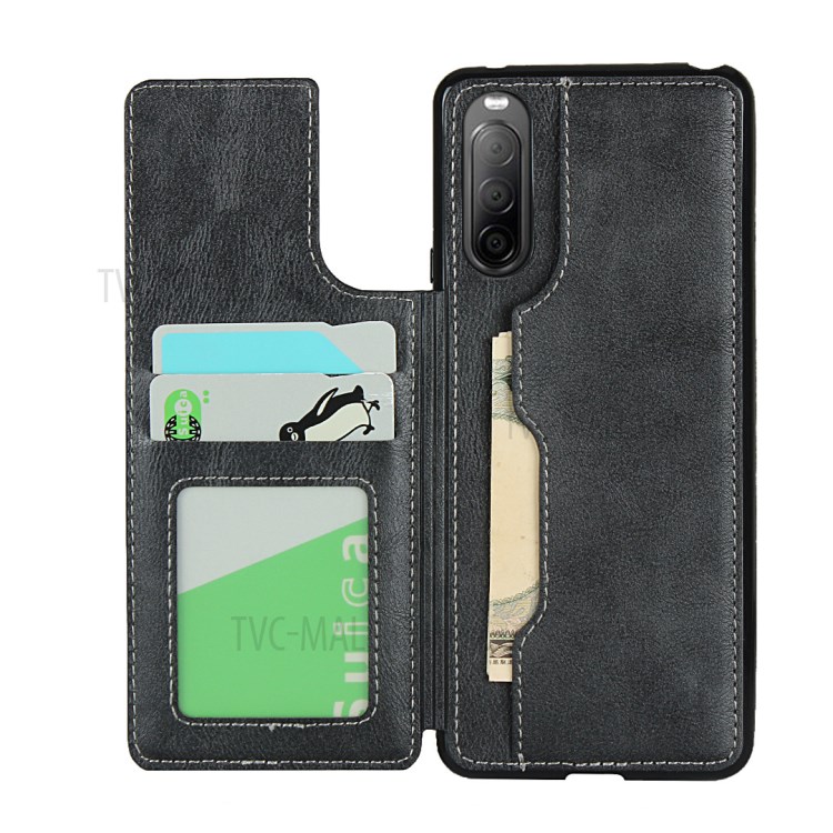 Leather Coated TPU Stylish Shell for Sony Xperia 10 II - Black-4