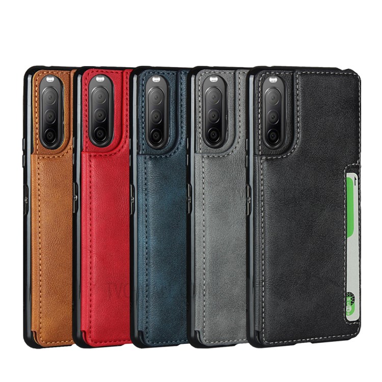 TPU Revestido de Couro Shell Elegante Para a Sony Xperia 10 II - Preto-9