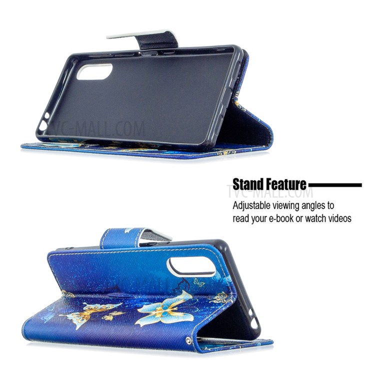 Impressão Padrão Caso Capa De Couro Carteira Estande Para Sony Xperia L4 - Borboleta Azul E Ouro-5