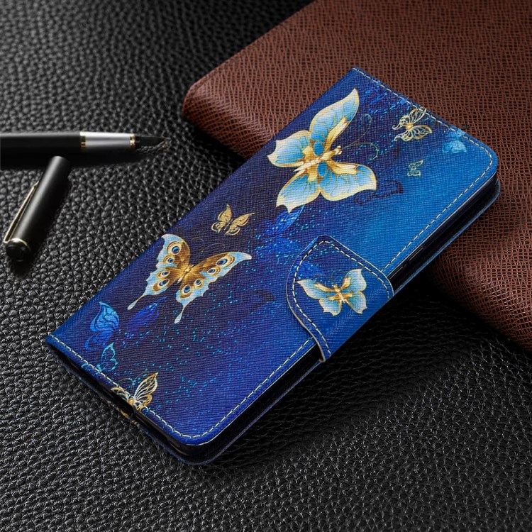 Impressão Padrão Caso Capa De Couro Carteira Estande Para Sony Xperia L4 - Borboleta Azul E Ouro-7