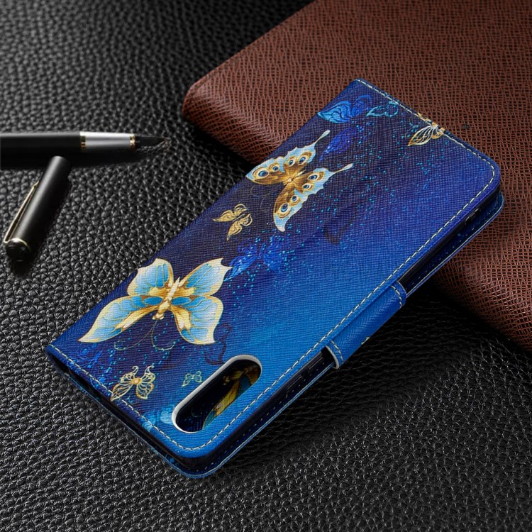 Impressão Padrão Caso Capa De Couro Carteira Estande Para Sony Xperia L4 - Borboleta Azul E Ouro-8