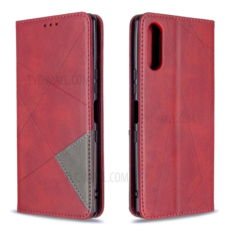 Padrão Estande Caso Titular Do Cartão De Couro Geométrica Para Sony Xperia L4 - Vermelho-4