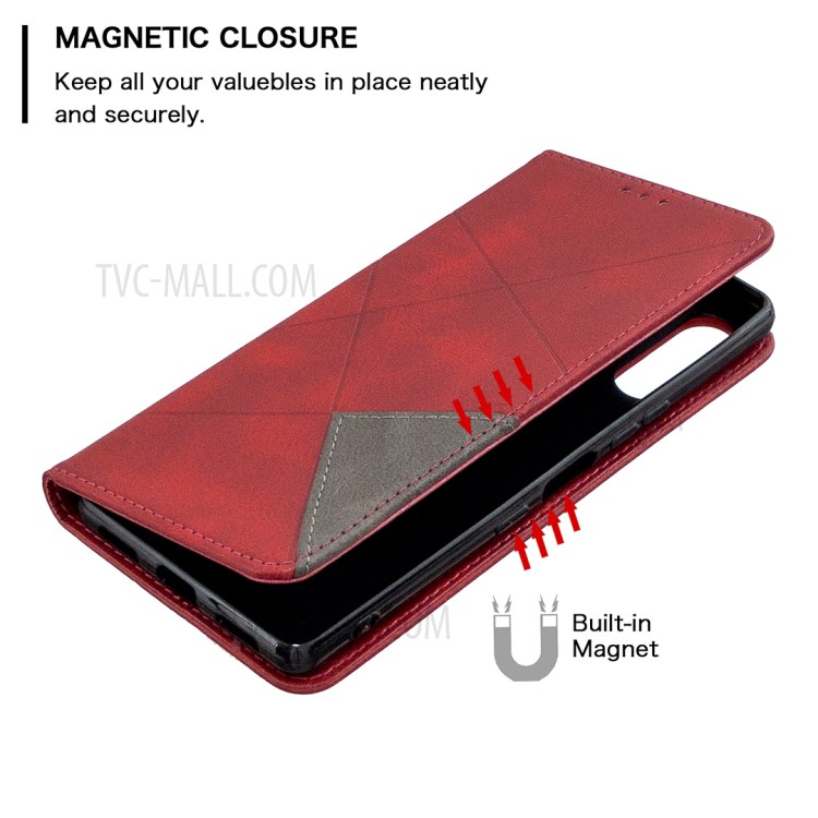 Padrão Estande Caso Titular Do Cartão De Couro Geométrica Para Sony Xperia L4 - Vermelho-6