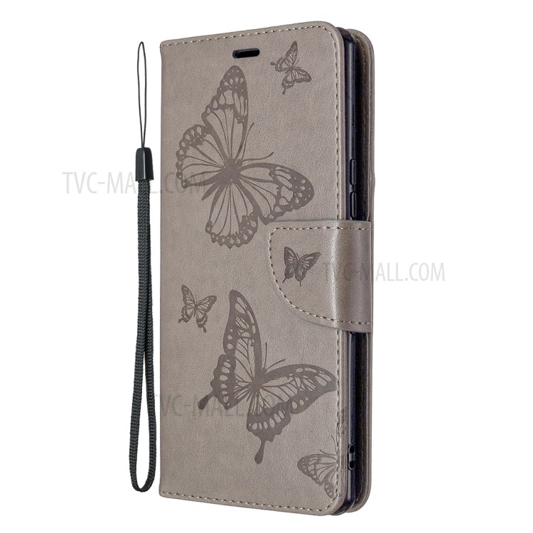 Impressão Butterfly Elegante Casca de Couro Para Sony Xperia L4 - Cinza-2