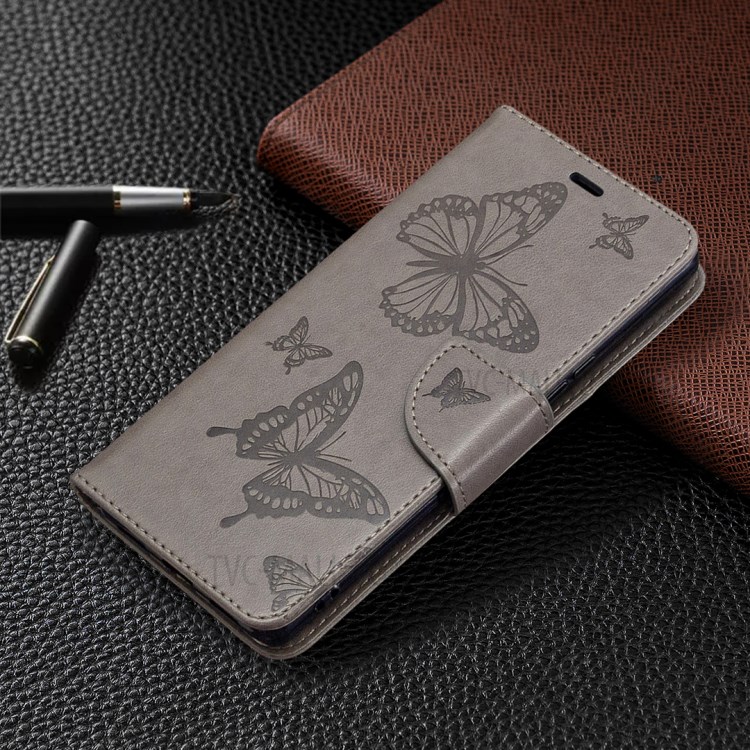 Impressão Butterfly Elegante Casca de Couro Para Sony Xperia L4 - Cinza-7