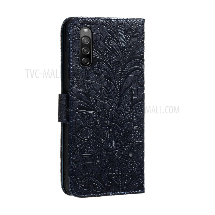 Étui En Cuir De Peau De Fleur ImpressionStylos Dentelle Pour Sony Xperia L4 - Bleu Foncé-4