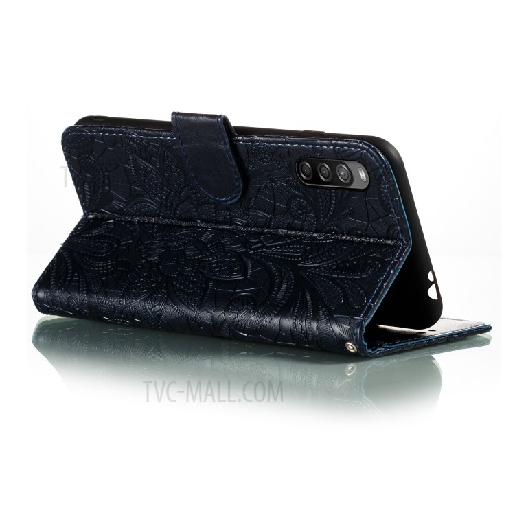 Étui En Cuir De Peau De Fleur ImpressionStylos Dentelle Pour Sony Xperia L4 - Bleu Foncé-8