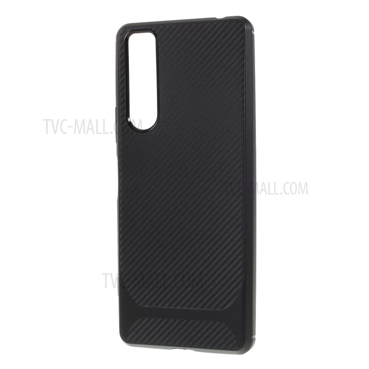 Fibra De Carbono Textura Tampa Do Telefone TPU Para Sony Xperia 1 II - Preto-2
