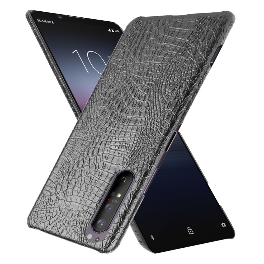 Crover Del Telefono PC Rivestito in Pelle Crocodile PU Per Sony Xperia 1 II - Nero